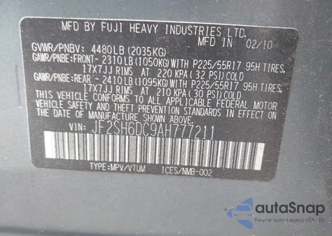 2010 Subaru Forester 2.5X Limited из США, поврежденный, VIN JF2SH6DC9AH777211